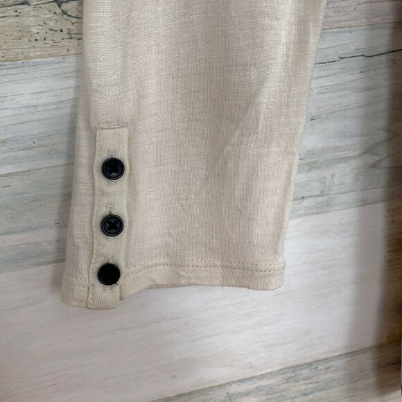 LOFT Crinkle Chiffon Striped Polka Dot Tee Beige Black 3/4 Sleeve Womens Size XS - Picture 5 of 7